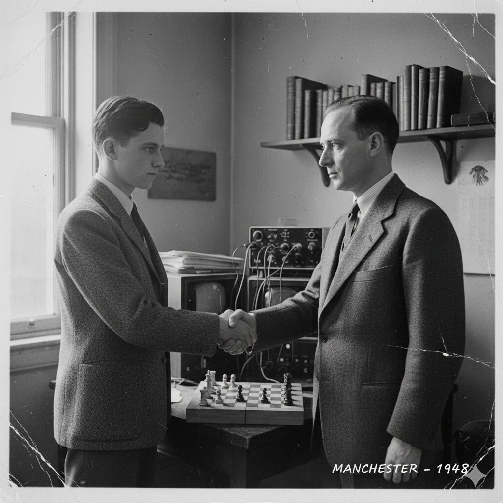 Dorian Vantt y Alan Turing sellando su pacto, Mánchester, 1948